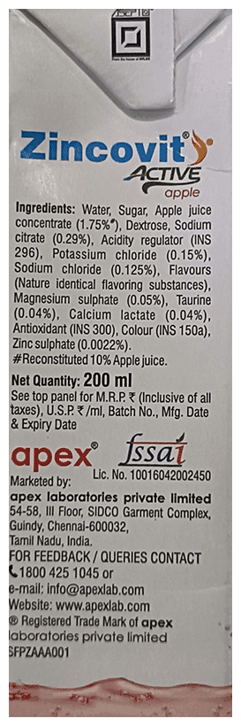 ZINCOVIT ACTIVE(ORANGE) 200ML - Scraped Image